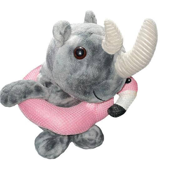 Walmart Plush Rhino Swimming Flamingo Stuffed Animal Way To Celebrate Summer 12" - Picture 2 of 9